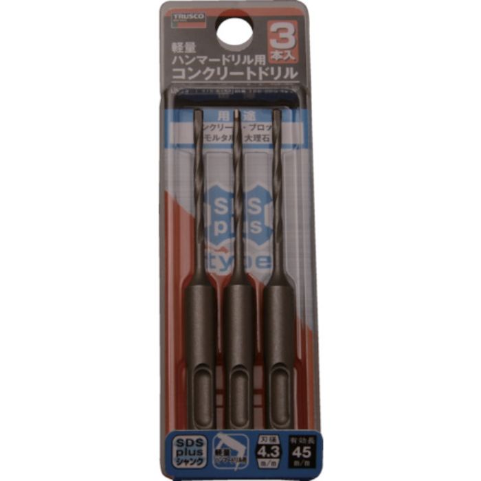 TRUSCO 軽量ハンマードリル用コンクリートドリルセット 4.(Tcode:4153430)