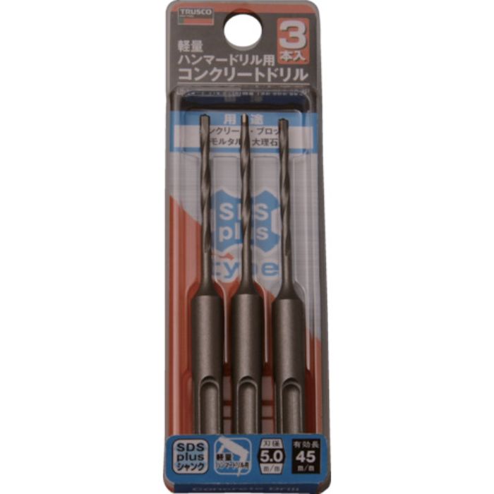 TRUSCO 軽量ハンマードリル用コンクリートドリルセット 5.(Tcode:4153448)