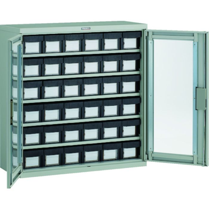 TRUSCO コンテナラックケース バンラックケース L型 両開き扉 導電引出小X36個 H880(Tcode:2065561)