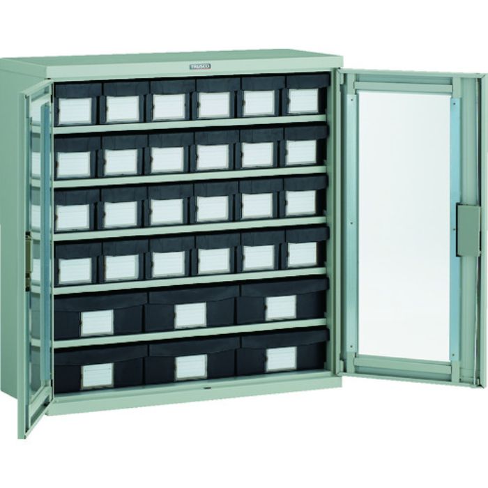 TRUSCO コンテナラックケース バンラックケース M型 両開き扉 導電引出小X24 大X6個(Tcode:2065556)