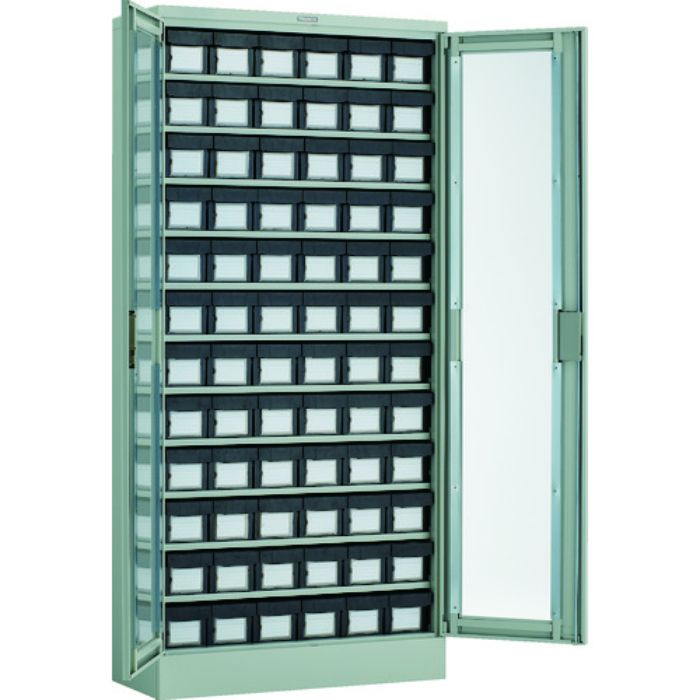 TRUSCO コンテナラックケース バンラックケース L型 両開き扉 導電引出小X72個 H1790(Tcode:2065563)