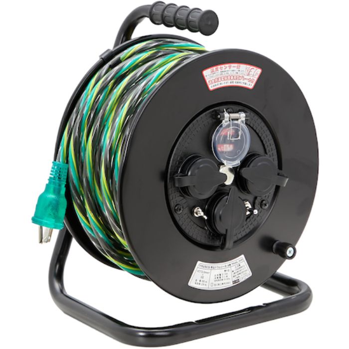 TRUSCO 光るドラムリール 防雨防塵型100V 温度センサー付 アース付 過負荷漏電保護兼用ブレーカー付 30m(Tcode:5631860)