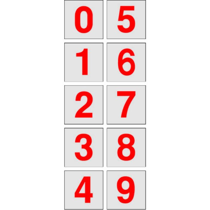 TRUSCO 数字ステッカー 100×100 「0～9」連番 透明地/赤文字 1枚入