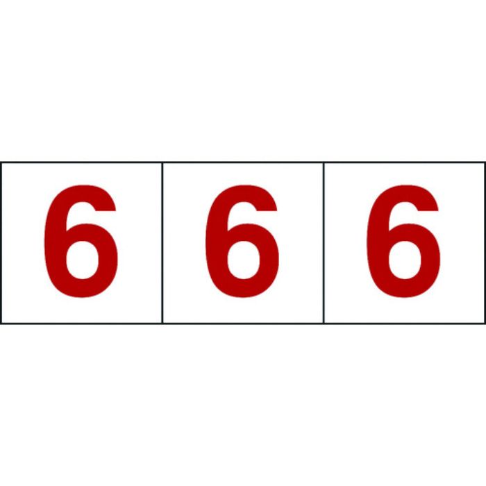 TRUSCO 数字ステッカー 100×100 「6」 透明地/赤文字 3枚入