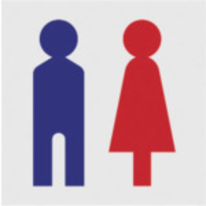 TRUSCO マークステッカー 100×100 「トイレ」マーク 透明地 青/赤文字 1枚入(Tcode:2084171)