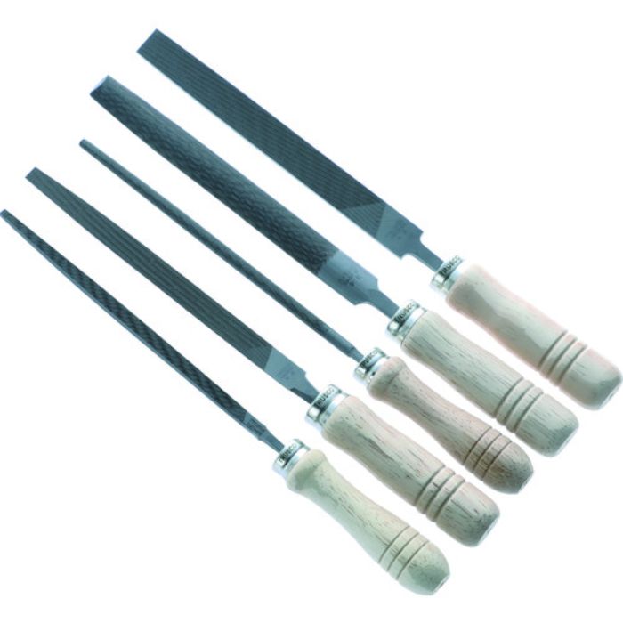 TRUSCO 鉄工用ヤスリ 木柄付 5種類セット 中目 刃長250(Tcode:2066591)