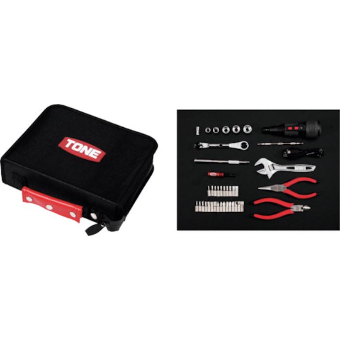 TONE 整備用工具セット ツールセット ブラック 間口250×奥行200×高さ70mm 40点セット(Tcode:2304574)