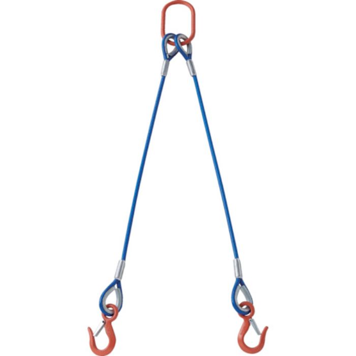 TRUSCO 2本吊玉掛ワイヤーロープスリング(カラー被覆付)アルミロックタイプ 青透明2M(Tcode:2168595)