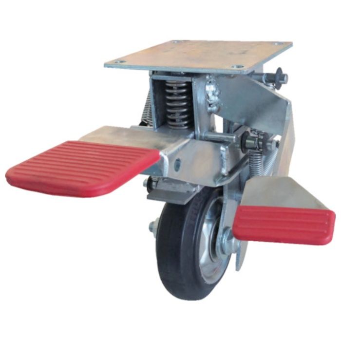 TRUSCO　前進アシスト機構付き台車ストッパー　150Φ用　