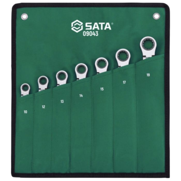 SATA　ロング首振(ロック付き)コンビネーションラチェットレンチセット(7点)