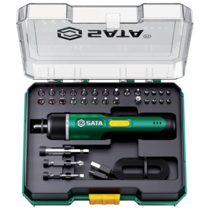 SATA　3.7V　充電式電動ドライバー(ストレート型)32点セット