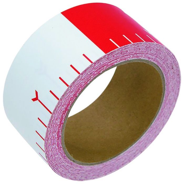 シンワ　貼付ロッド_合成紙製_50mm×25m_赤白20cm間隔