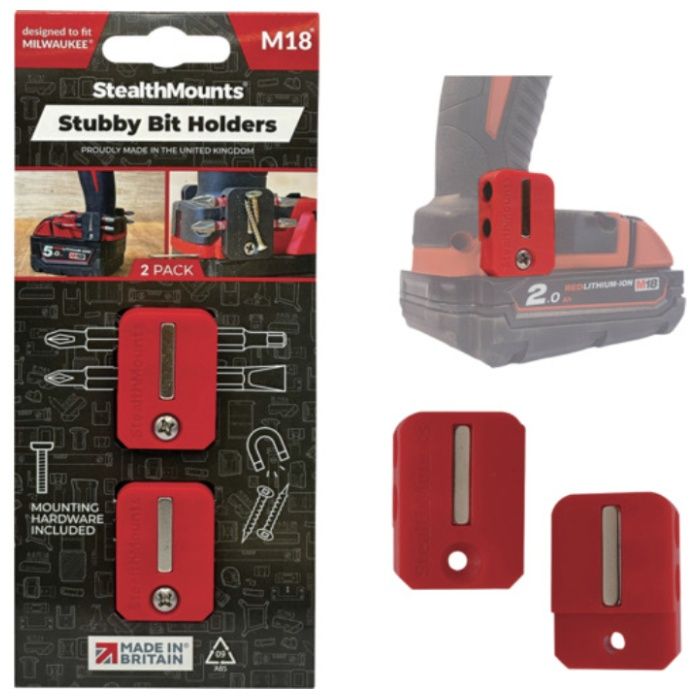 ステルスマウント　ツールホルダー　ミルウォーキーM18用Stubbyビットホルダー　レッド　2個入り