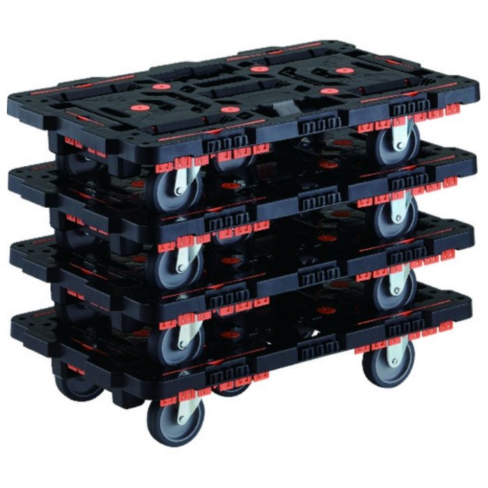 TRUSCO　まとめ買い　連結式樹脂製平台車　ビートル　700X450　自在3輪　コボレ止めセット付　4台セット