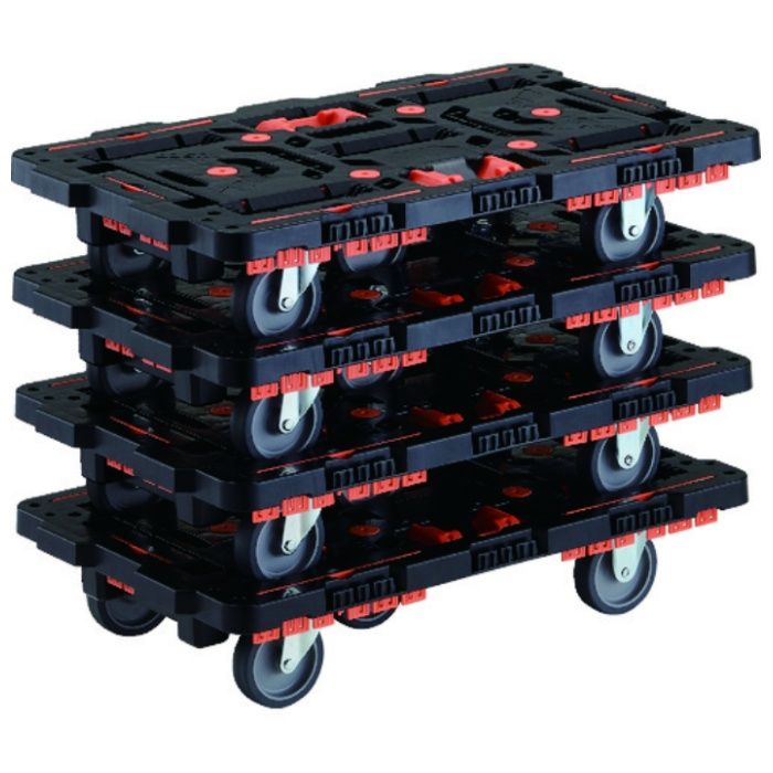 TRUSCO　まとめ買い　連結式樹脂製平台車　ビートル　700X450　自在3輪　コボレ止めセット　とめたろう付　4台セット