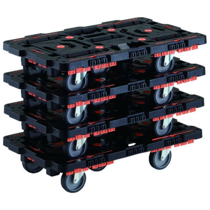 TRUSCO　まとめ買い　連結式樹脂製平台車　ビートル　700X450　自在5輪　コボレ止めセット付　4台セット