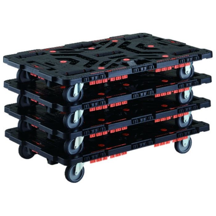 TRUSCO　まとめ買い　連結式樹脂製平台車　ビートル　900X600　自在3輪　コボレ止めセット付　4台セット