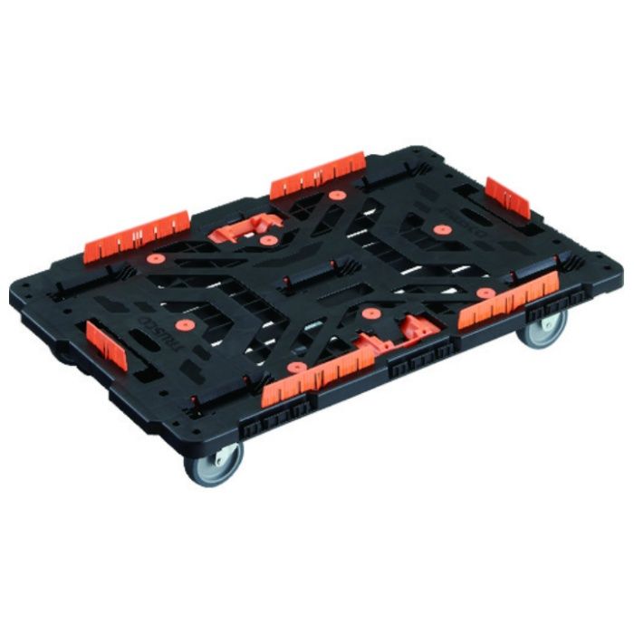 TRUSCO　連結式樹脂製平台車　ビートル　900X600　自在3輪　コボレ止めセット　とめたろう付