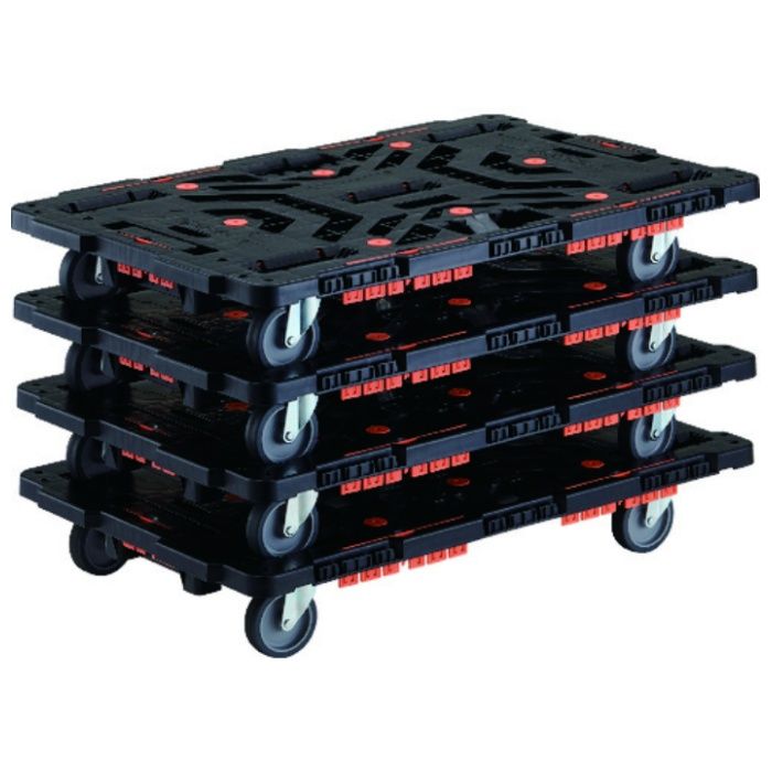 TRUSCO　連結式樹脂製平台車　ビートル　900X600　自在5輪　コボレ止めセット付　まとめ買い4台