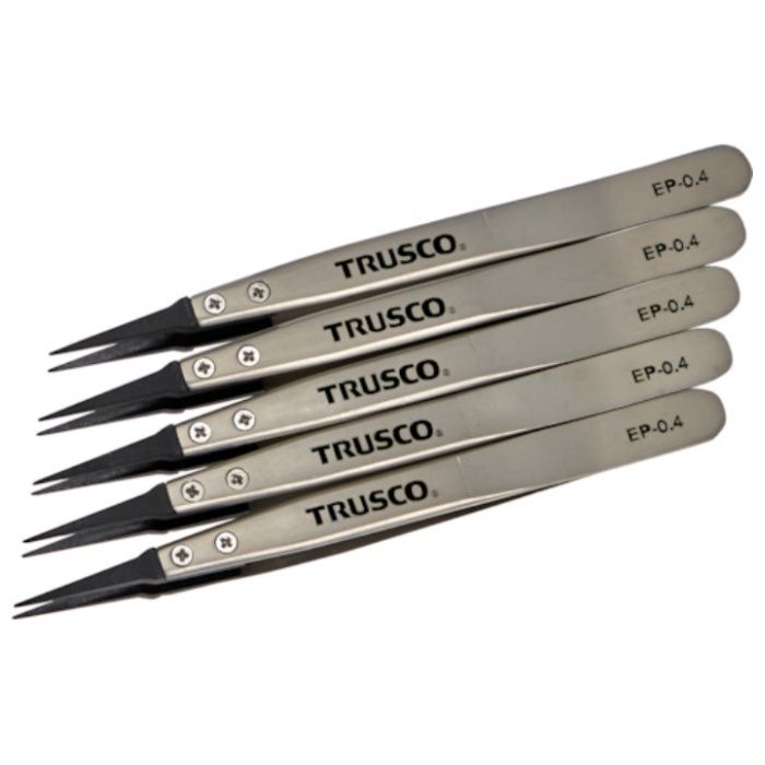 TRUSCO　まとめ買い　ESDチップピンセット　先細型　先端幅0.4mm　5本入り