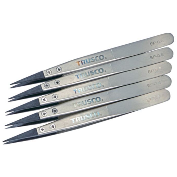 TRUSCO　まとめ買い　ESDチップピンセット　先細型　先端幅0.6mm　5本入り