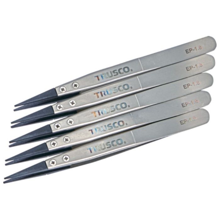 TRUSCO　まとめ買い　ESDチップピンセット　先平型　先端幅1.5mm　5本入り