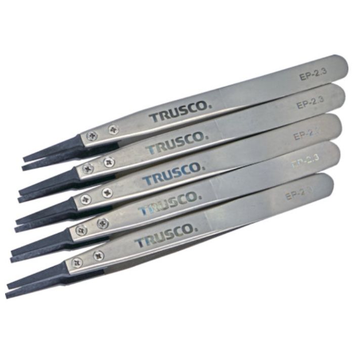 TRUSCO　まとめ買い　ESDチップピンセット　先平型　先端幅2.3mm　5本入り