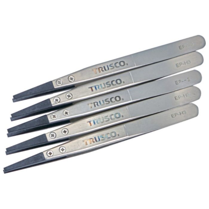 TRUSCO　まとめ買い　ESDチップピンセット　平型　先端幅3mm　5本入り