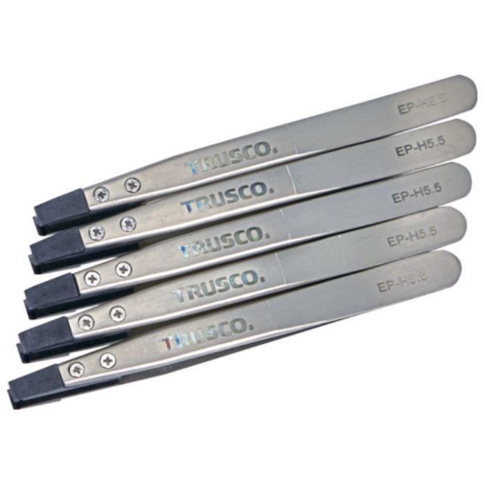 TRUSCO　まとめ買い　ESDチップピンセット　平型　先端幅5.5mm　5本入り
