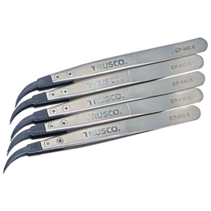 TRUSCO　まとめ買い　ESDチップピンセット　曲がり型　先端幅0.6mm　5本入り