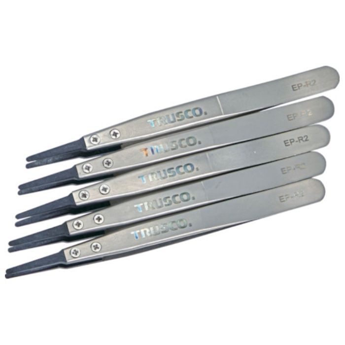 TRUSCO　まとめ買い　ESDチップピンセット　先丸型　先端幅2mm　5本入り