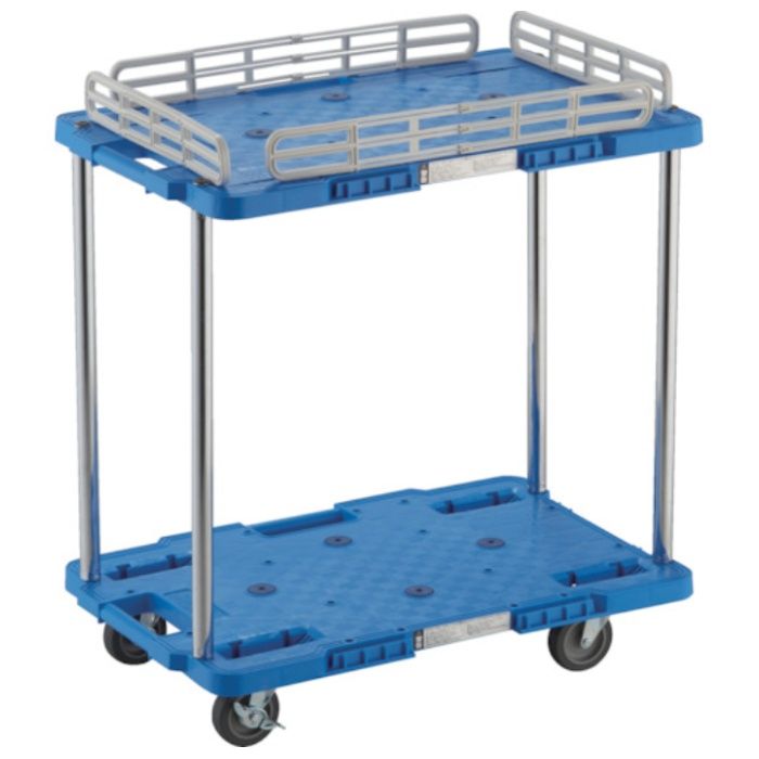 TRUSCO　樹脂製台車　ルートバン　2段式　柵1段付　400X600　4輪自在ストッパー付　青