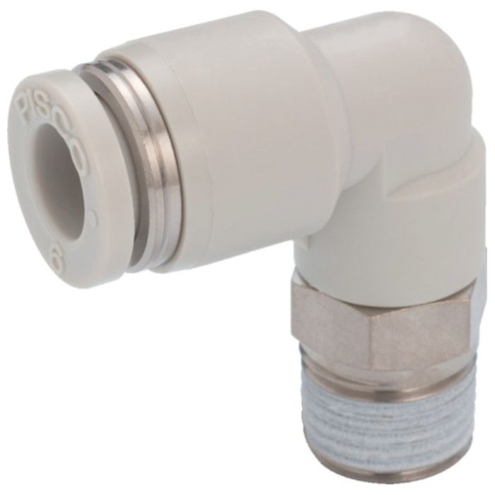 PISCO　チューブフィッティング　チューブフィッティングスタンダード　エルボ　チューブ外径8mm　ネジ径R1/8　ライトグレー仕様