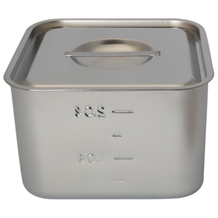 SUGICO　18-8目盛付浅型角キッチンポット(フタ付)内寸150×150mm