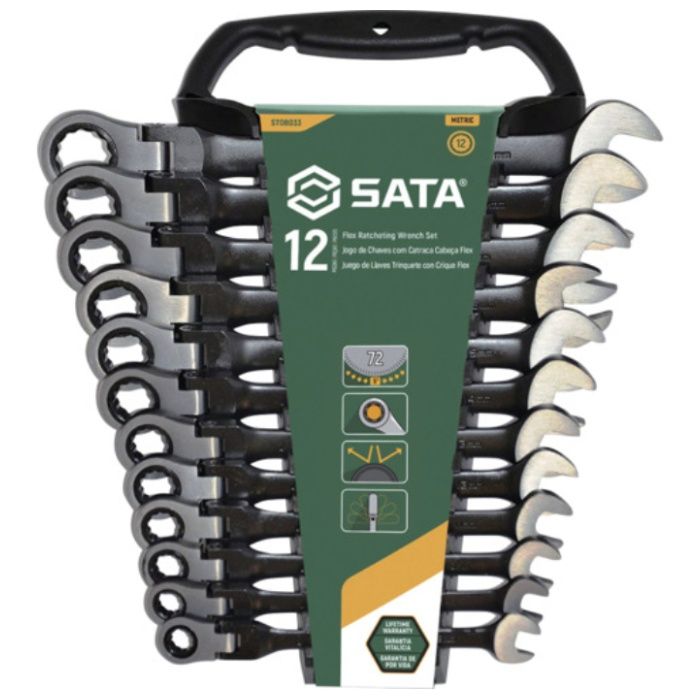 SATA　首振コンビネーションラチェットレンチセット　黒(12点)