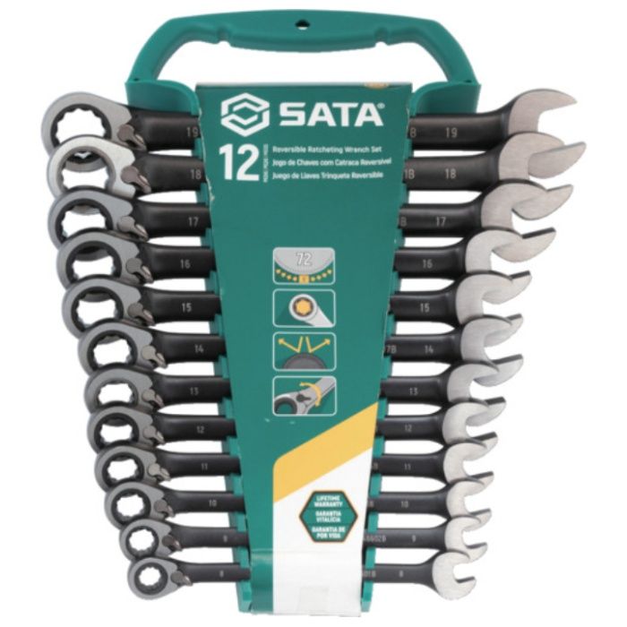 SATA　切替式コンビネーションラチェットレンチセット　黒[12点]