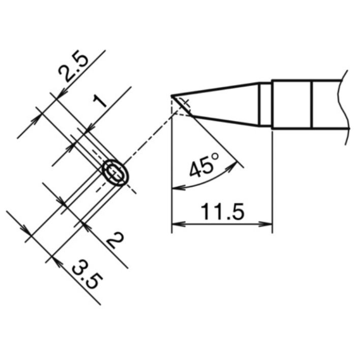 白光　こて先　BC型　横2.5mm　縦3.5mm　くぼみ付