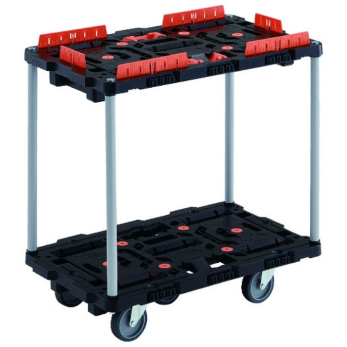 TRUSCO　連結式樹脂製2段台車　ビートル　700X450　自在5輪　コボレ止めセット　とめたろう付　ハンドルなし